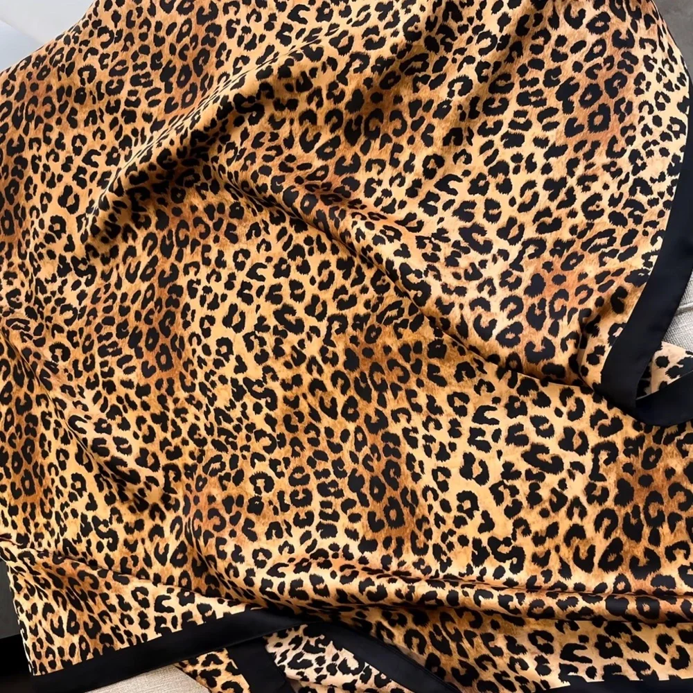 Luxury 100% SILK SATIN Large Shawl Leopard Print Scarf Animal Print Wrap Coverup